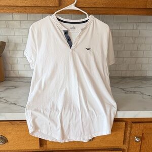 Hollister White Henley Shirt with Navy Accents